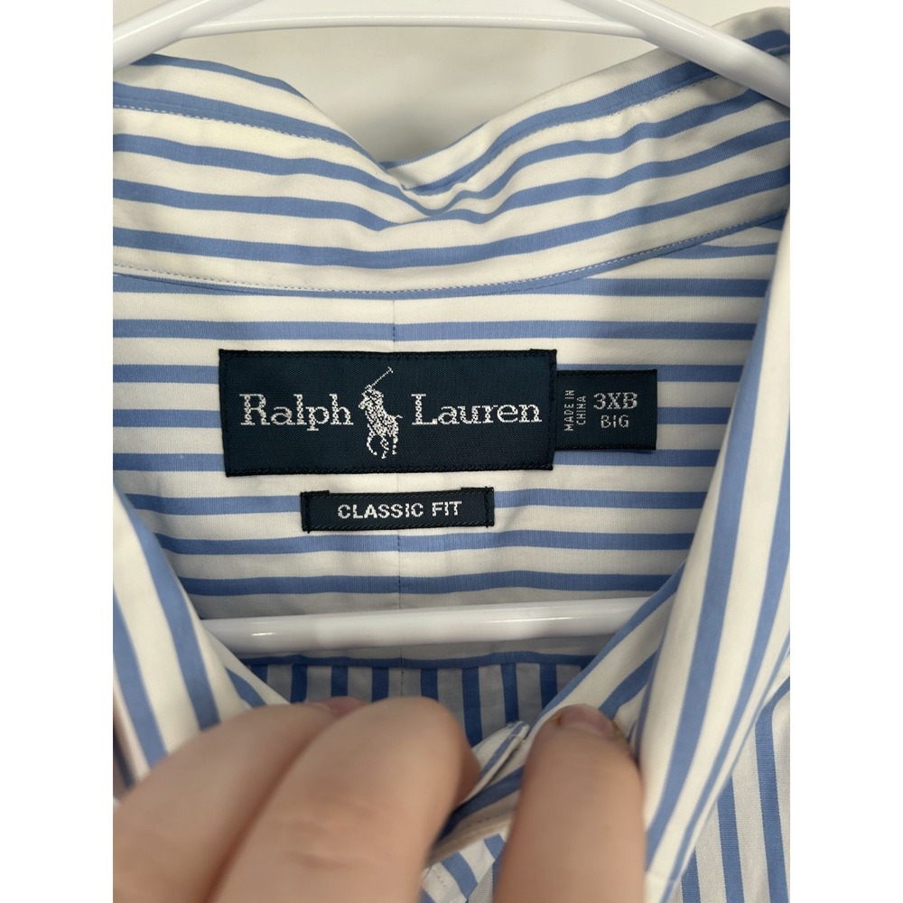 Polo Ralph Lauren Shirt 3XL Big 3XB White Blue Striped Classic Fit Button Down - Picture 4 of 6